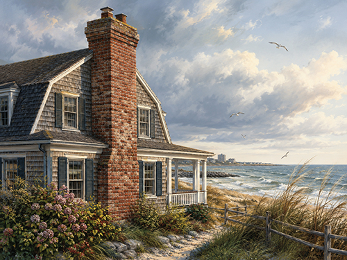 Coastal style home with a brick chimney telling the story of Long Branch chimney service